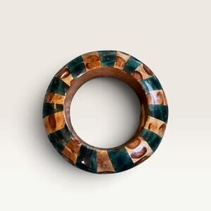 Tortoiseshell-Pattern Bangle Bracelet, Wood, Handmade, Vintage